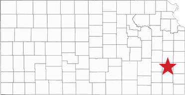 Allen County Marked on a Map of Kansas with a Red Star
