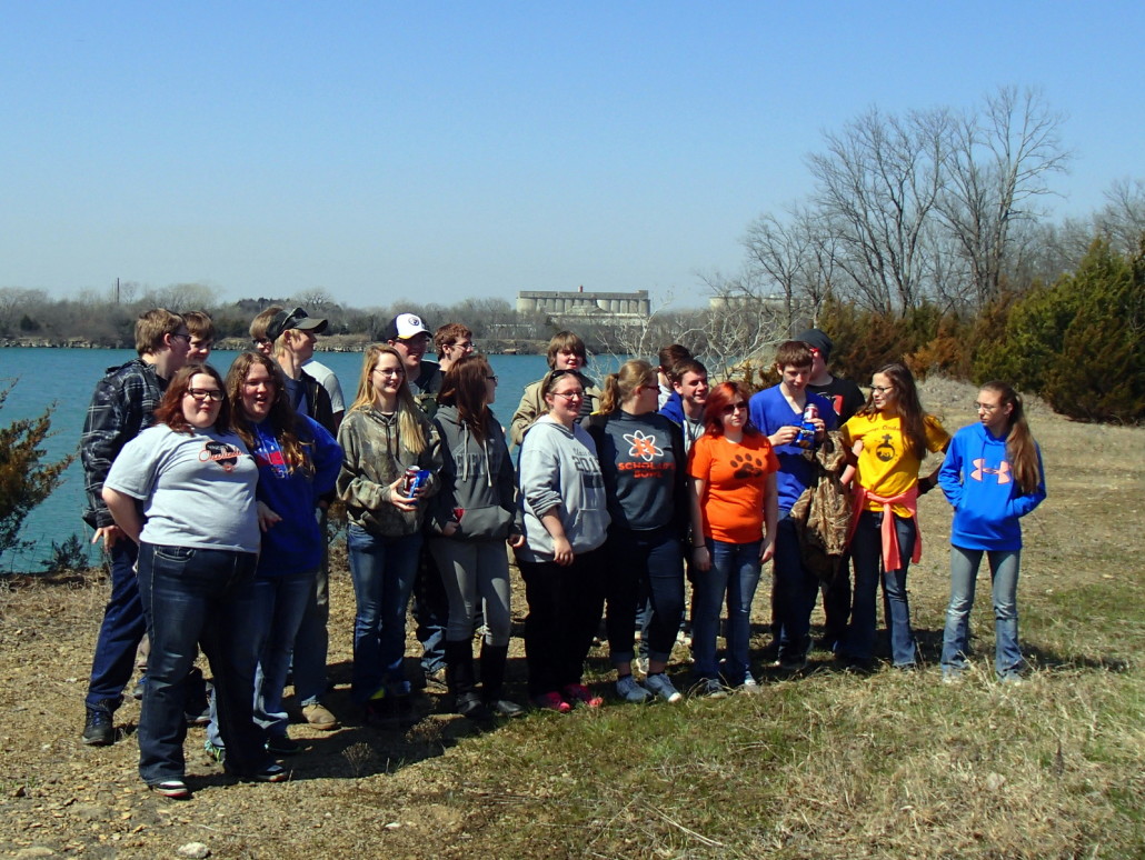Some of the Upward Bound volunteers alongside the quarry lake at Lehigh Portland Trails.